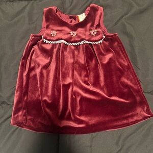 Vintage Velvet Burgundy Baby Dress with Floral Embroidery